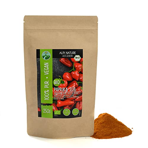 BIO Paprika edelsüß (250g), Bio Paprika gemahlen süß, Bio Paprikapulver aus kontrolliert biologischem Anbau, glutenfrei, laktosefrei, laborgeprüft, vegan, 100% naturrein ohne Zusätze von Alpi Nature