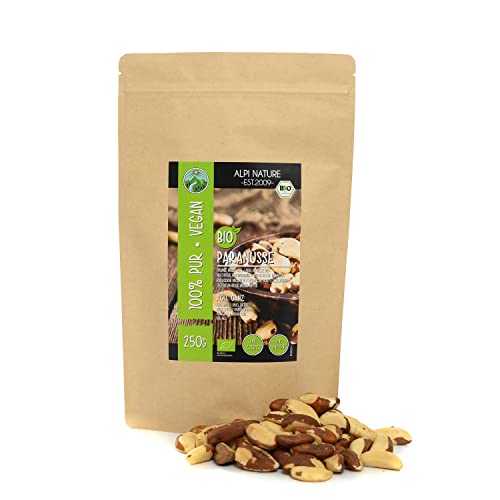 BIO Paranüsse roh (250g), Paranusskerne ganz und naturbelassen, aus kontrolliert biologischem Anbau, glutenfrei, laktosefrei, laborgeprüft, vegan, Brazil Nuts 100% naturrein ohne Zusätze von Alpi Nature