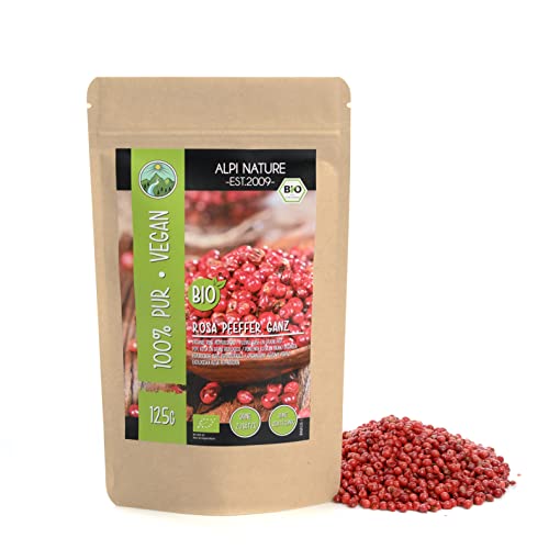 BIO Pfeffer rosa (125g), Bio rosa Pfefferkörner, Rosa Pfeffer aus kontrolliert biologischem Anbau, Bio Pfefferkörner rosa laborgeprüft, 100% rein und naturbelassen von Alpi Nature