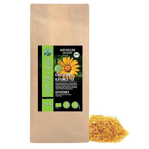 BIO Ringelblumenblütenblätter (250g), Ringelblume Bio getrocknet, Ringelblumenblätter aus kontrolliert biologischem Anbau, Ringelblumenblüten 100% natürlich, Ringelblume, Ringelblumentee von Alpi Nature