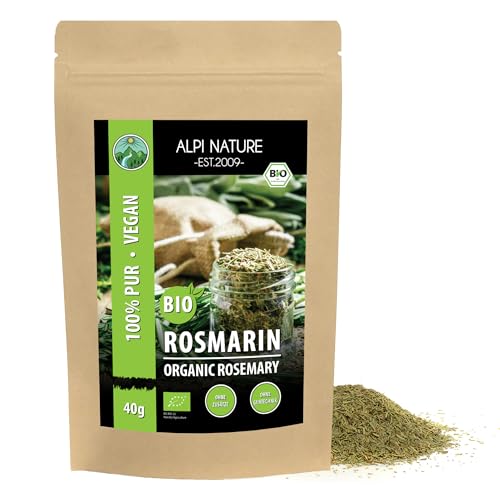 BIO Rosmarin getrocknet (40g), aus kontrolliert biologischem Anbau, glutenfrei, laktosefrei, laborgeprüft, vegan, 100% naturrein ohne Zusätze, für Gewürzmischungen und Rosmarin Tee von Alpi Nature