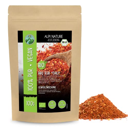 Bio BBQ Rub Chili Geschmack (100g), Gewürzmischung zum Grillen, Trockenmarinade, Marinade zum Grillen 100% natürlich, ohne künstliche Zusätze, Zutaten aus kbA von Alpi Nature