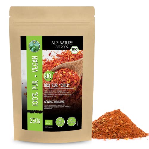 Bio BBQ Rub Chili Geschmack (250g), Gewürzmischung zum Grillen, Trockenmarinade, Marinade zum Grillen 100% natürlich, ohne künstliche Zusätze, Zutaten aus kbA von Alpi Nature