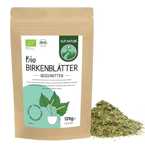 Birkenblättertee BIO 125g von Alpi Nature, Loser Birkentee, bio Birkenblätter getrocknet und geschnitten zur Zubereitung von Birken Tee, Birkenblätter Tee und Kräutertee von Alpi Nature