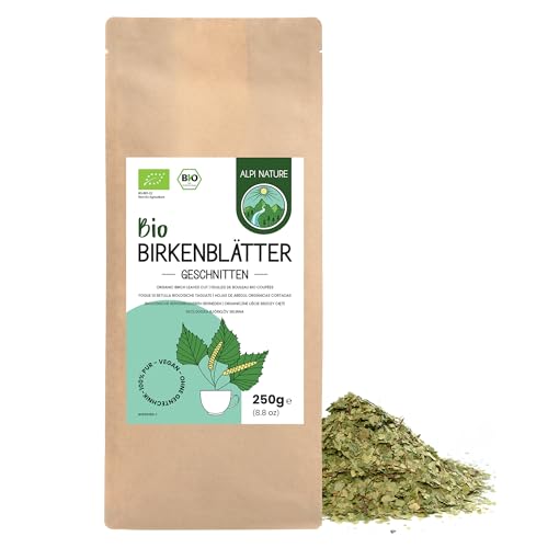 Birkenblättertee BIO 250g von Alpi Nature, Loser Birkentee, bio Birkenblätter getrocknet und geschnitten zur Zubereitung von Birken Tee, Birkenblätter Tee und Kräutertee von Alpi Nature