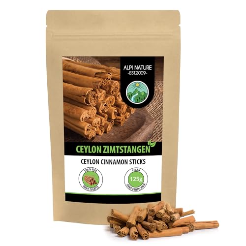 Ceylon Zimtstangen (125g), 100% naturrein, Zimt schonend getrocknet, natürlich ohne Zusätze, vegan von Alpi Nature