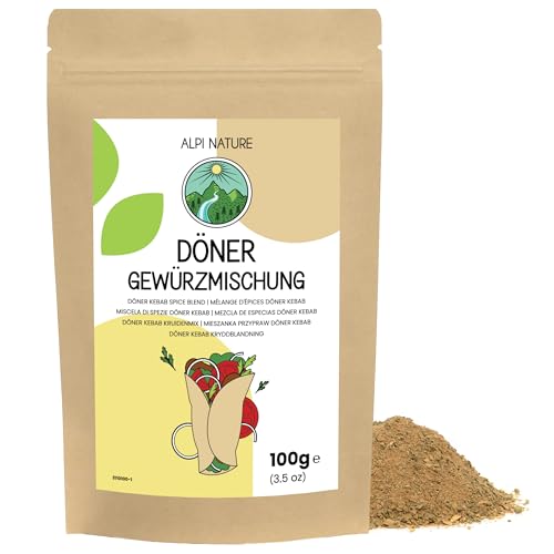 Döner Gewürz 100g von Alpi Nature, Kebab Gewürz, Döner Gewürzmischung, Hähnchen Gewürz, Lamm Gewürz, Hähnchen Gewürzmischung, Lamm Gewürzmischung, Gewürz für Dönerfleisch und Döner Kebab von Alpi Nature