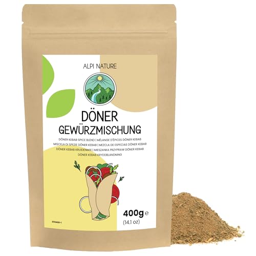 Döner Gewürz 400g von Alpi Nature, Kebab Gewürz, Döner Gewürzmischung, Hähnchen Gewürz, Lamm Gewürz, Hähnchen Gewürzmischung, Lamm Gewürzmischung, Gewürz für Dönerfleisch und Döner Kebab von Alpi Nature