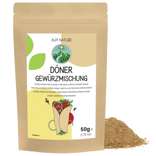 Döner Gewürz 50g von Alpi Nature, Kebab Gewürz, Döner Gewürzmischung, Hähnchen Gewürz, Lamm Gewürz, Hähnchen Gewürzmischung, Lamm Gewürzmischung, Gewürz für Dönerfleisch und Döner Kebab von Alpi Nature