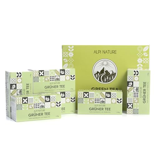 Grüner Tee von Alpi Nature, 120 Grüner Teebeutel, 180g (6 Schachteln mit 20 Teebeutel à 1.5g), Grüne Teeblätter getrocknet zur Kräutertee und Grüntee, Kräutertee Beutel, natürlich koffeinhaltig von Alpi Nature