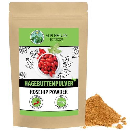 Hagebuttenpulver 250g von Alpi Nature, Hagebutten Pulver, Hagebutten gemahlen, Hagebuttenmehl, Rohkostqualität, gluteinfrei, vegan, ideal zur Zubereitung von Smoothie, Saft und Hagebutten Tee von Alpi Nature