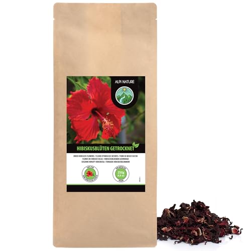 Hibiskusblüten Tee (250g), Hibiskus ganze Blüten, Hibiskusblütentee schonend getrocknet, 100% rein und naturbelassen zur Zubereitung von Hibiskustee von Alpi Nature