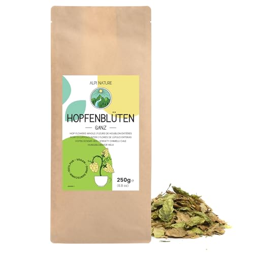 Hopfenblüten ganz 250g von Alpi Nature, getrocknete Hopfen Pflanze, Tee lose, Hopfenblüte zur Zubereitung von Hopfentee, Hopfenblüten Tee und Kräutertee von Alpi Nature