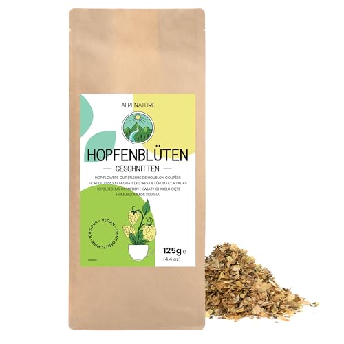 Hopfenblüten geschnitten 125g von Alpi Nature, getrocknete Hopfen Pflanze, Tee lose, Hopfenblüte zur Zubereitung von Hopfentee, Hopfenblüten Tee und Kräutertee von Alpi Nature