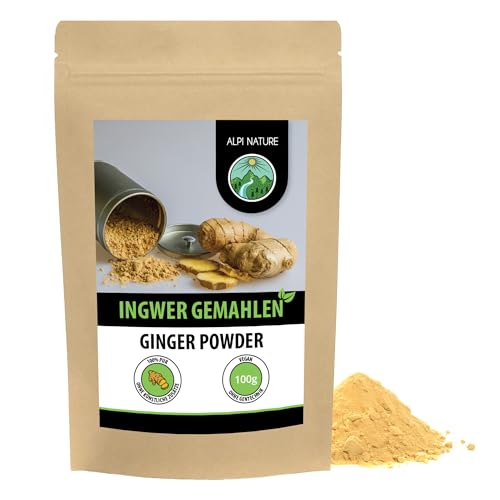 Ingwerpulver (100g), Ingwer gemahlen, 100% naturrein, schonend getrocknet und gemahlen, natürlich ohne Zusätze, vegan, Ingwerwurzel von Alpi Nature