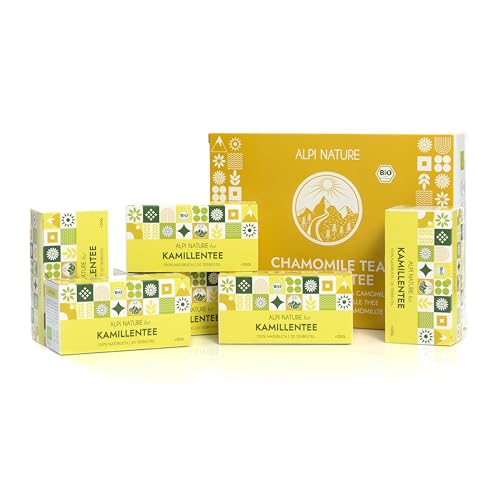 Kamillentee BIO von Alpi Nature, 120 Kamillentee Beutel, 120g (6 Schachteln mit 20 Teebeutel à 1g), Kamillenblüten getrocknet und geschnitten für die Zubereitung von Kräutertee und Kamillenblüten Tee von Alpi Nature