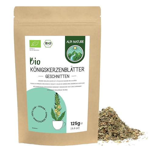 Königskerze Blätter BIO 125g von Alpi Nature, Mullein, bio Königskerze Pflanze getrocknet und geschnitten, Tee lose, Königskerzenblätter zur Zubereitung von Königskerze Tee und Kräutertee von Alpi Nature