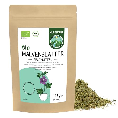 Malvenblätter BIO 125g von Alpi Nature, Tee lose, bio Malvenblätter getrocknet und geschnitten zur Zubereitung von Malvenblätter Tee, Malventee, Tee Malve und Kräutertee von Alpi Nature