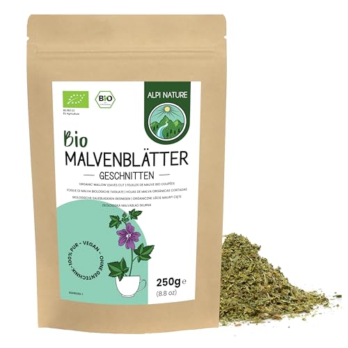 Malvenblätter BIO 250g von Alpi Nature, Tee lose, bio Malvenblätter getrocknet und geschnitten zur Zubereitung von Malvenblätter Tee, Malventee, Tee Malve und Kräutertee von Alpi Nature