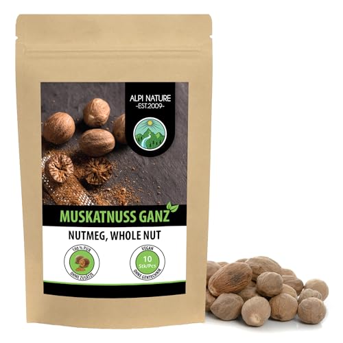 Muskatnuss ganz, Muskatnüsse 100% naturrein, natürlich ohne Zusätze, vegan (10 Stück) von Alpi Nature