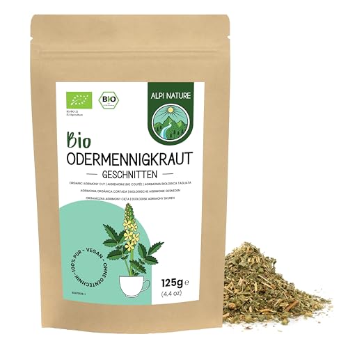 Odermennig Tee BIO 125g von Alpi Nature, Tee lose, bio Odermennigkraut getrocknet und geschnitten, Agrimonia Eupatoria zur Zubereitung von Odermenningtee und Kräutertee von Alpi Nature