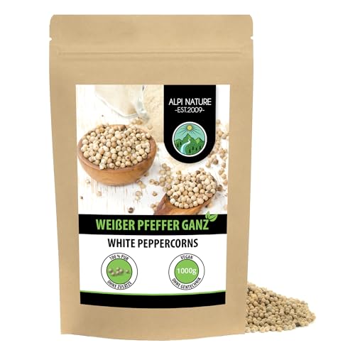 Pfeffer weiß ganz (1kg), Pfefferkörner weiß 100% naturrein, natürlich ohne Zusätze, vegan, Weisser Pfeffer von Alpi Nature