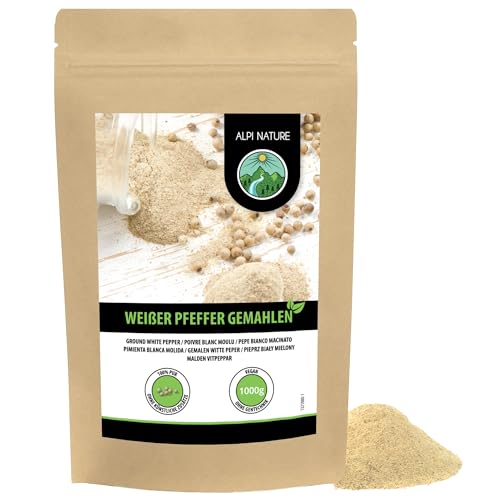 Pfeffer weiß gemahlen (1kg), Weisser Pfeffer gemahlen 100% naturrein, natürlich ohne Zusätze, vegan, Pfefferkörner weiß von Alpi Nature