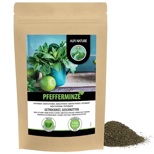 Pfefferminze (125g), Pfefferminzblätter geschnitten, Pfefferminztee schonend getrocknet, 100% rein und naturbelassen, Kräutertee von Alpi Nature