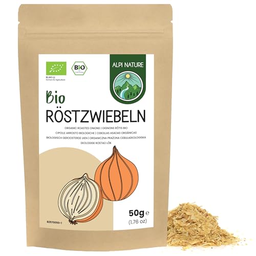 Röstzwiebeln BIO 50g von Alpi Nature, bio Röstzwiebeln glutenfrei, Röstzwiebeln ohne Palmöl, bio Zwiebeln getrocknet, vegan, Gewürze für Salate, Fleisch und Gemüse von Alpi Nature