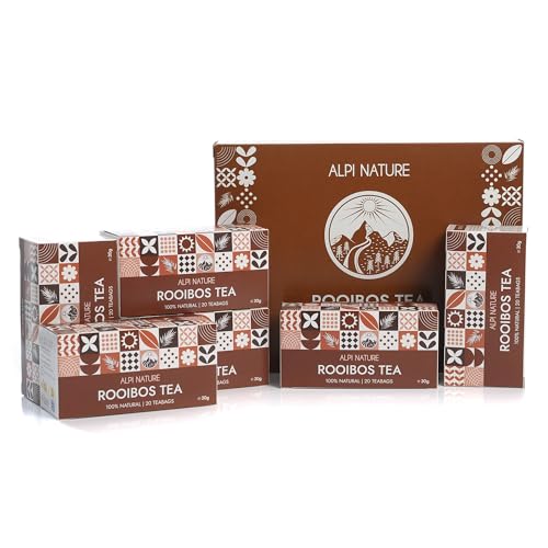 Rooibos Tee von Alpi Nature, 120 Rooibostee Beutel, 180g (6 Schachteln mit 20 Teebeutel à 1.5g), Teeblätter getrocknet zur Kräutertee und Tee Rooibos, Kräutertee Beutel von Alpi Nature