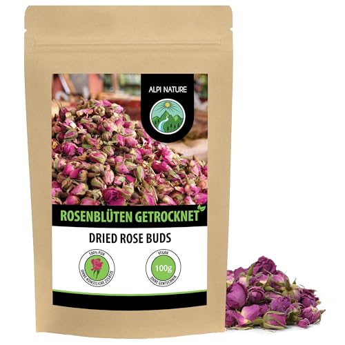 Rosenblüten getrocknet (100g), Rosenknospen getrocknet, Rosenblütentee aus kontrolliertem Anbau von Alpi Nature