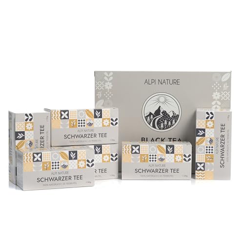 Schwarzer Tee von Alpi Nature, 120 Schwarztee Beutel, 180g (6 Schachteln mit 20 Teebeutel à 1.5g), Teeblätter getrocknet zur Kräutertee und Tee schwarz, Kräutertee Beutel, natürlich koffeinhaltig von Alpi Nature