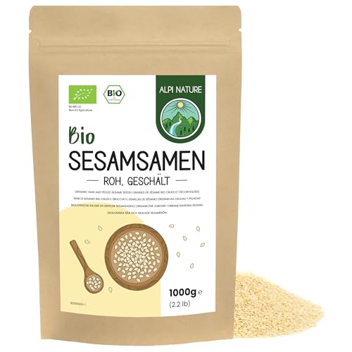 Sesamkörner BIO geschält 1kg von Alpi Nature, bio Sesam weiß, bio Sesamkörner weiss, geschälter weißer Sesam, Sesam Samen, Sesamsamen roh, von Natus aus vegan, glutenfrei von Alpi Nature