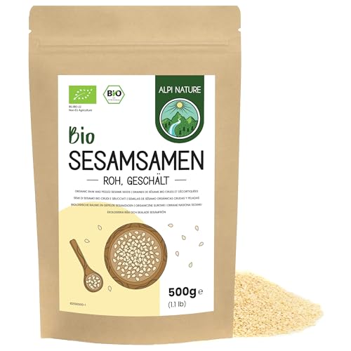 Sesamkörner BIO geschält 500g von Alpi Nature, bio Sesam weiß, bio Sesamkörner weiss, geschälter weißer Sesam, Sesam Samen, Sesamsamen roh, von Natus aus vegan, glutenfrei von Alpi Nature