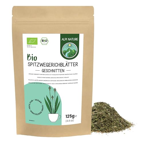 Spitzwegerich BIO 125g von Alpi Nature, Tee lose, bio Spitzwegerich Blätter, Spitzwegerich getrocknet zur Zubereitung von Spitzwegerich Tee, Wegerich Tee und Kräutertee von Alpi Nature