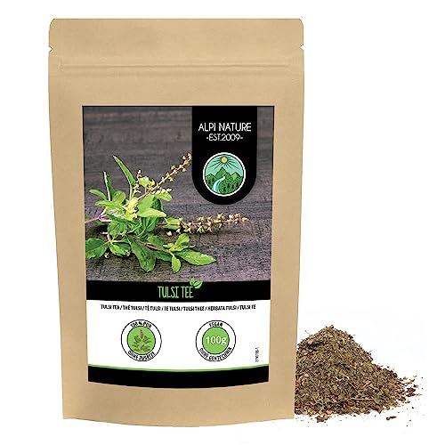 Tulsi Tee (100g), Tulsi getrocknet, Indischer Basilikum, Tulsitee geschnitten, 100% natürlich, Tulsi-Tee ohne Zusätze von Alpi Nature