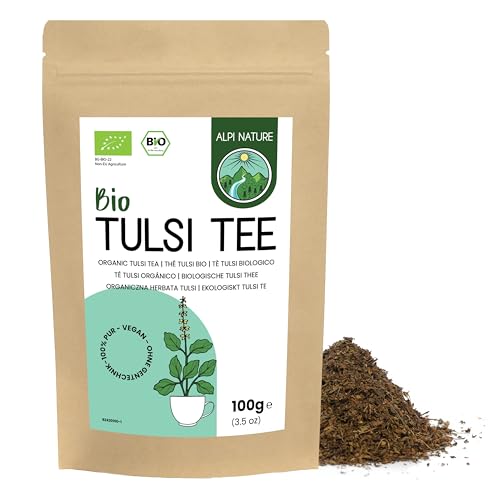 Tulsi Tee BIO 100g von Alpi Nature, Tulsikraut gerebelt, Tulsi Holy Basil, Indisches Basilikum, Heiliges Basilikum getrocknet zur Zubereitung von Tee Tulsi, Holy Basil Tea und Tulsi Tea von Alpi Nature