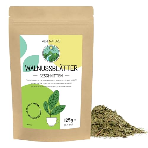 Walnussblättertee 125g von Alpi Nature, Tee lose, Walnussblätter getrocknet und geschnitten zur Zubereitung von Walnussblätter Tee, Walnussblatt Tee und Kräutertee von Alpi Nature