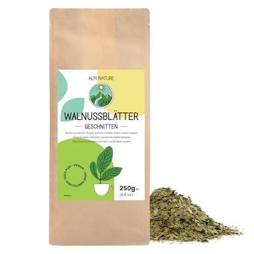 Walnussblättertee 250g von Alpi Nature, Tee lose, Walnussblätter getrocknet und geschnitten zur Zubereitung von Walnussblätter Tee, Walnussblatt Tee und Kräutertee von Alpi Nature