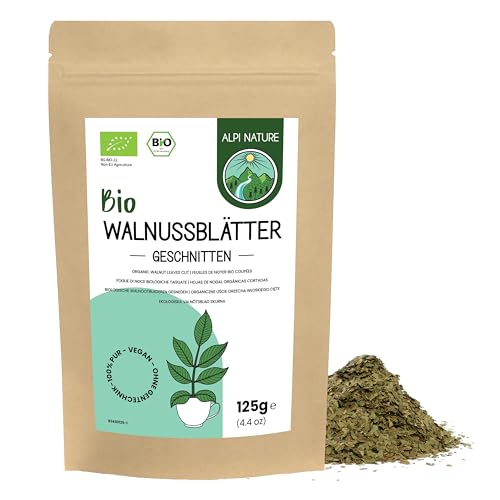 Walnussblättertee BIO 125g von Alpi Nature, Tee lose, bio Walnussblätter getrocknet und geschnitten zur Zubereitung von Walnussblätter Tee, Walnussblatt Tee und Kräutertee von Alpi Nature