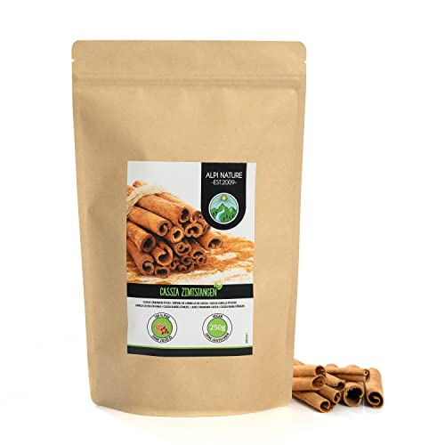 Zimtstangen Cassia (250g), Cassia Zimt ganz 7-8cm, 100% naturrein, schonend getrocknet, natürlich ohne Zusätze, vegan von Alpi Nature