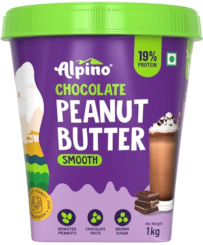 ALPINO Chocolate Peanut Butter Smooth 19% Protein Made with Roasted Peanuts, Chocolate Paste, Brown Sugar and Sea Salt Plant Based Protein Peanut Butter Creamy (1 kg) von Alpino