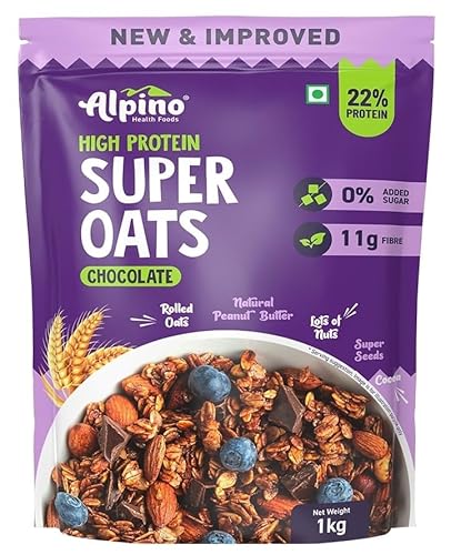 ALPINO Peanut Butter Super Oats Chocolate 21g High Protein Rolled Oats Made with Rolled Oats, Chocolate Peanut Butter & Cocoa No Added Sugar & Salt Gluten-Free Vegan (1 kg) von Alpino