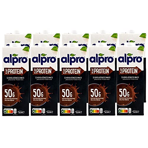 Alpro - 10er Pack Protein Sojadrink Schoko 1 Liter - Plant Proteindrink Choco Soja Soya Drink 100 % pflanzlich (50 g Eiweiß pro Packung) von Alpro