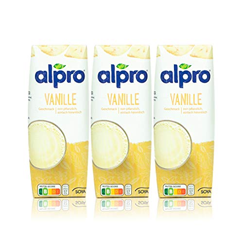 Alpro - 3er Pack Sojadrink Vanille in 250 ml Packung mit Strohhalm - Vanilledrink 100 % pflanzlich ideal für Unterwegs von Alpro