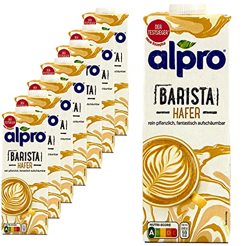 Alpro - 8er Pack Haferdrink Barista 1 Liter - Oat Hafer Drink 100 % pflanzlich zum Aufschäumen für Kaffee, Shakes und Smoothies von Alpro