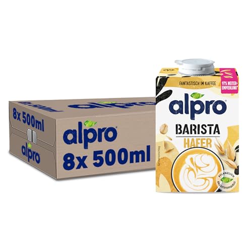 Alpro Barista Haferdrink – Zum Aufschäumen – Vegan und milchfrei – Von Natur aus laktosefrei – Reich an Ballaststoffen, Calcium und Vitaminen – 8 x 500 ml von Alpro