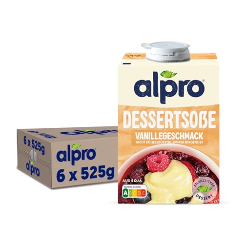 Alpro Dessertsoße mit Vanillegeschmack – Auf Sojabasis – Vegan und von Natur aus laktosefrei – Reich an Calcium und Vitaminen – 6 x 525 g von Alpro