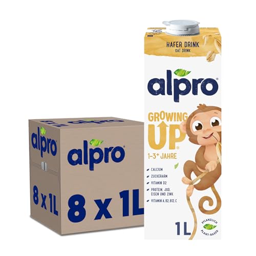 Alpro Kinderhaferdrink – 100 Prozent pflanzlich – Von Natur aus laktosefrei und zuckerarm – Proteinquelle mit Calcium und Vitaminen – 8 x 1 L von Alpro