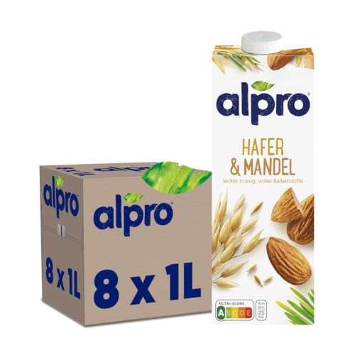 Alpro Hafer-Mandeldrink, vegan & laktosefrei, reich an Ballaststoffen, mit Calcium und Vitaminen, 8er Pack (8 x 1 l) UHT von Alpro